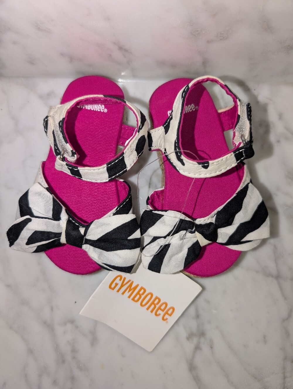 🆕 Gymboree Wild For Zebra Black White Pink Fabric Bow Sandals Baby Girls Size 4